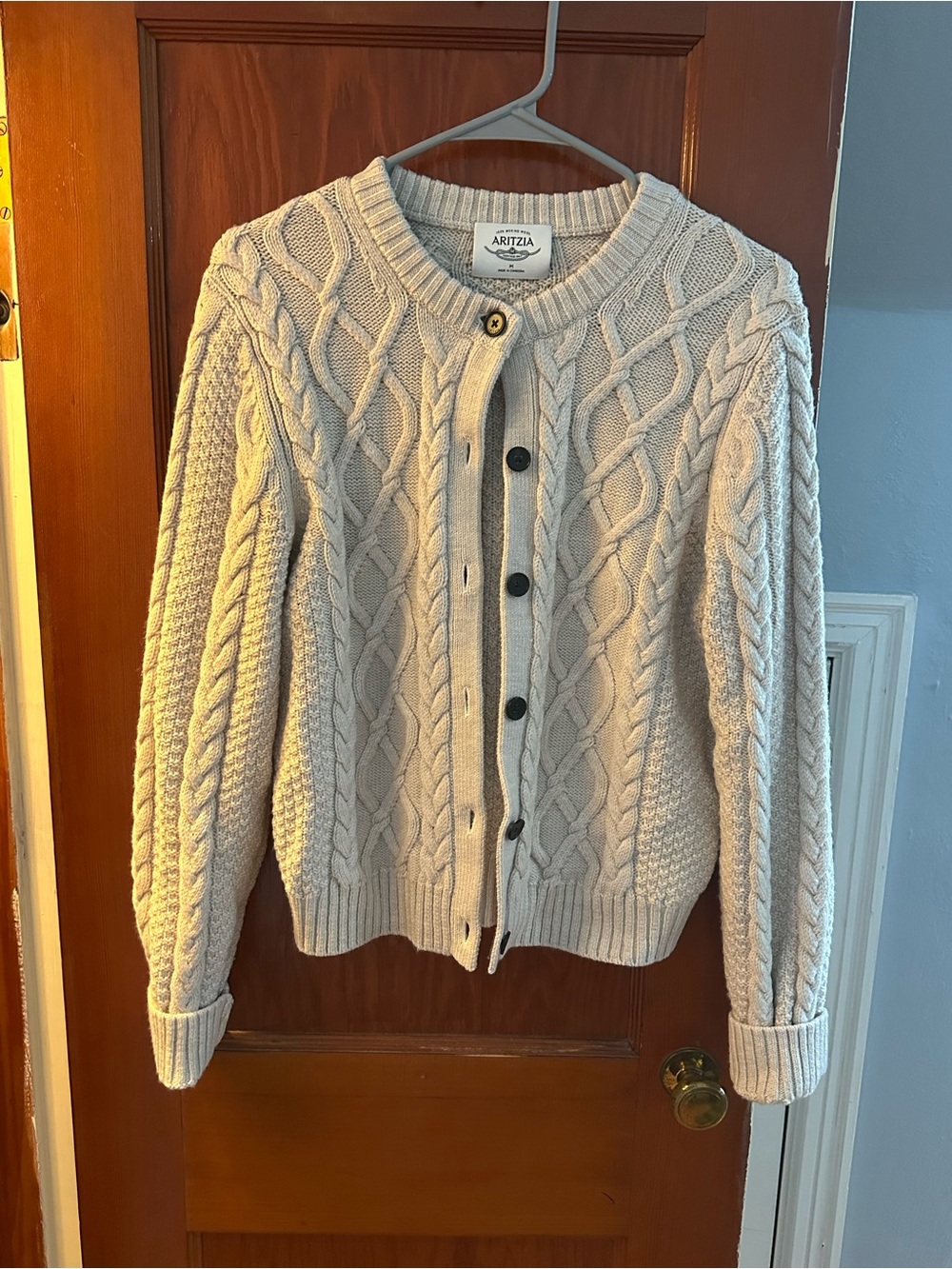 Aritzia Cream Cable-Knit Button Cardigan